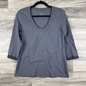 Logo Instant Chic Womens 3/4 Sleeve Top Lace On Sleeve Boho Basic SZ Large Gray